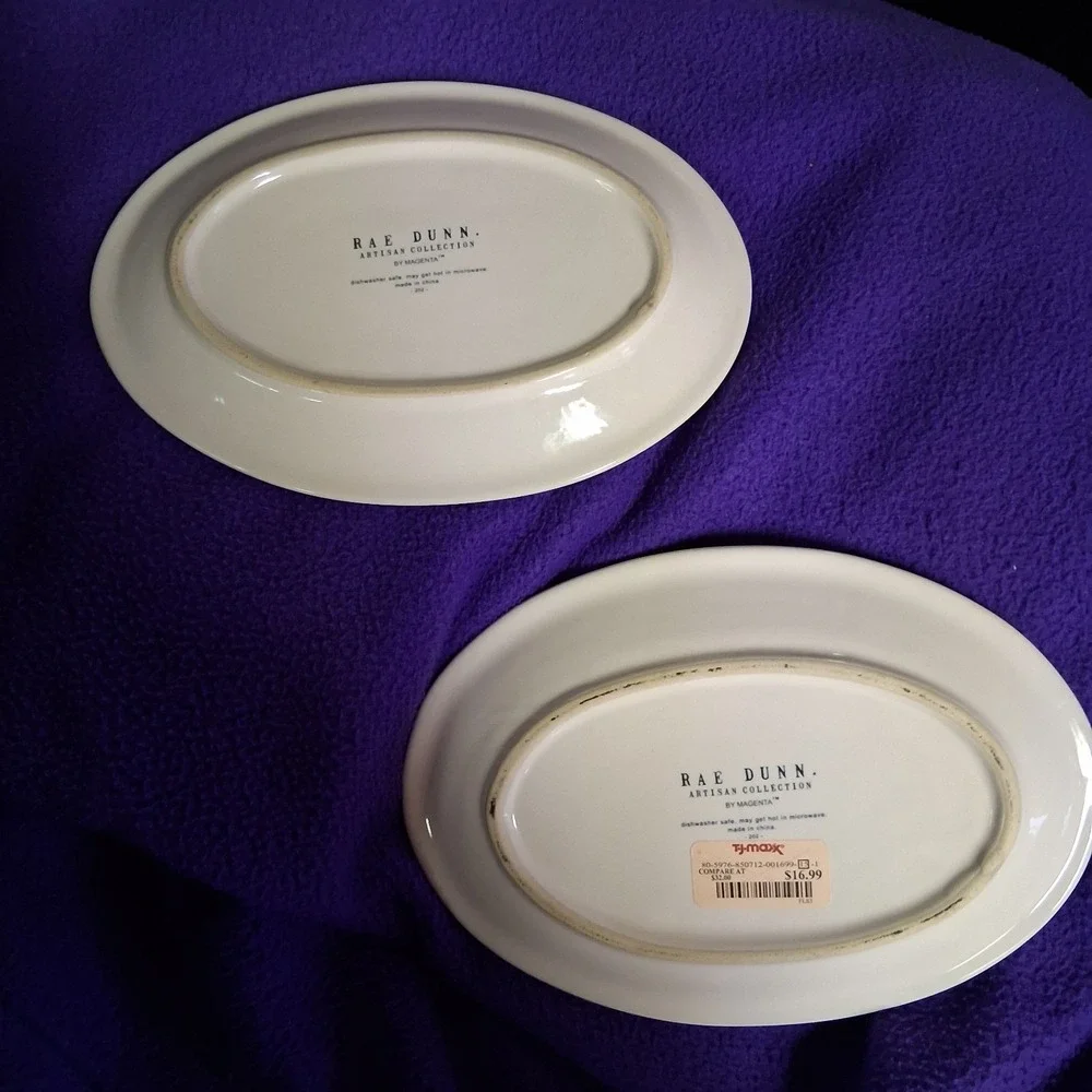 New Rae Dunn Happy Spring Oval Snack Plates Lot of 2‎ Artisan Collection